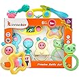 Innovitoy 6 Pcs Non-Toxic Premium Rattle Set for Gifting | Safe Toys with Teether for New Born, Babies and Infants of Age 1-3-6-9-12 Months | Baby Shower Gift Set With Fun Colors & Soft Rattling Sound