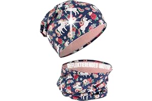 HECKBO 360° Reflektor Kinder Mütze & Loop Schal Set - 95% Baumwolle - weiches & pflegeleichtes Stretch-Material - Beanie Frühling Herbst Winter