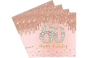 YAYAFUNFUN 80th Birthday Party Tissue 20pcs Rose Gold Napkins, Happy Birthday Paper Serviettes for Ladies Women Table Decorations, Napkins for Her