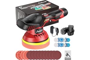 Avhrit Lucidatrice Auto a Batteria, 6 Pollici Lucidatrice Auto 5000RPM con 2 Batterie 12V 2,0Ah 6 velocità Variabili, Kit Lucidatura Orbitale 8mm con Istruzioni in Italiano