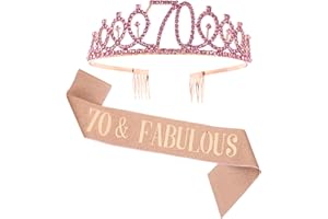 SUSSURRO "70 and Fabulous Sash and Rhinestone Tiara Set,70th Birthday Gifts Birthday Sash for Women Birthday Party Supplies( Rose Gold)