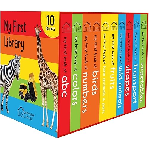 My First Library: Boxset of 10 Board Books for Kids (Pack 1) | Includes ABC, Numbers, Shapes, Colors, Wild Animals, Farm Anim