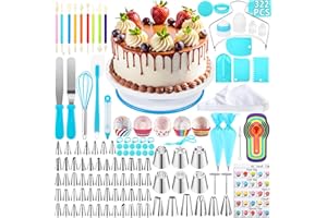 ROELLY Kit Reposteria y Pasteleria de 322 Piezas, Herramientas para Hornear Base Giratoria Tartas, Reposteria Utensilios, con Varios Estilos de Boquillas Manga Pastelera, Hornear, Hacer Pasteles