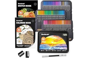 Shuttle Art 80 Matite Colorate Professionali (Numerato) Astuccio Matite Metallo, Libro da Colorare, 1 Blocco Disegno, 2 Temperini, 1 Estensore, Colori a Matita per Artisti, Bambini, Adulti