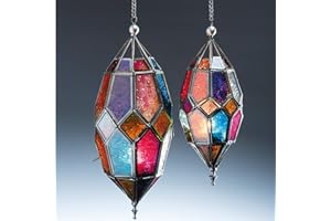 Klass Home Collection - Paralume in Stile Marocchino, Grande, Classico, Vintage, Turco, per Interni ed Esterni, Lanterna in Vetro da Appendere, portacandele per Decorazioni, in Ferro, Misura Media