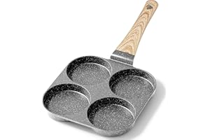 GiPP Non Stick Egg Pan, 4-Cup Granite Omelette Pan Skillet for Breakfast, Pancake Pan with Heat-Resistant Handle, Compatible with All Stovetops, Easy to Clean, PFOA Free (Grey, 4-Hole)