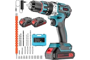 BOGSETH Brushless Taladro Percutor a Bateria 21V, Taladro Atornillador Electrico, Taladro Atornillador Batería Inalámbrico Destornillador Eléctrico Para Hogar, Bricolaje,2×2.0Ah Baterías, 80N.m Max, 0-3000RPM