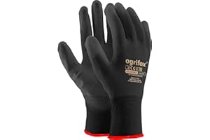OGRIFOX LTD Arbeitshandschuhe, PU-beschichtetes Nylon, Schwarz, 24 Paar Ideal für Gartenarbeit, Bauarbeiter, Mechaniker, runder Ajs Ltd® Sticker., schwarz