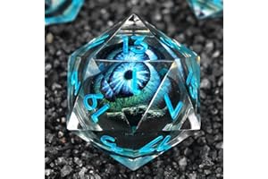 FONVGOGO DND - Set di dadi in resina per occhio mobile, 7 pezzi, nucleo liquido poliedrico, dadi da gioco D&D, con confezione regalo, set di dadi DND (bulbi oculari blu)