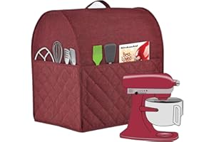 HOHUO Staubdichte Abdeckung für KitchenAid Mixer, mehrere Taschen für verschiedene Küchengeräte-Zubehör, wasserdicht, leicht zu reinigen (weinrot, passend für Schüssellift 5–8 Quart)