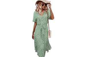 JUKETRON Vestido de Verano con Dibujo de Lunares para Mujer, Vestido Informal de Manga Corta para Playa, Vestidos Largos de Mujer, Moda Coreana con Cordones 2024