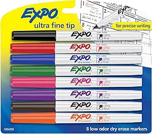 Expo Low-Odor Dry Erase Markers, Ultra-Fine Tip, Pack of 8, Assorted Colours by Expo