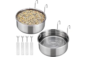 Navaris Ciotole per Acqua e Cibo - 2x Ciotola da Gabbia Ø 10 x 4,5 cm - da Appendere in Acciaio - Comode per Uccelli Porcellini d'India e Cincillà - Facile da Pulire