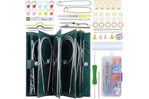Coopay Set di Ferri da Maglia Circolari in Metallo, include 11 Ferri da Maglia Circolari Corti 40 cm, Accessori per Maglieria di Base e Pratica Borsa, per Principianti per Progetti di Maglieria