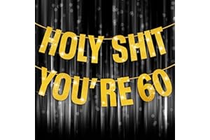 GREVOSEA Happy 60th Birthday Banner, 60th Birthday Decorations Banner for Women Men Gold Glitter Banners Holy Shit You're 60 Party Decor Sign Funny Party Supplies