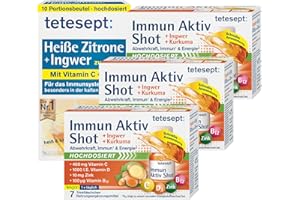 ‎TETESEPT tetesept Immun Aktiv Shot Ingwer Kurkuma + Heiße Zitrone [21 Trinkfläschchen und 10 Beutel Heiße Zitrone] Hochdosiert mit Vitamin C D Zink B12 Zur Unterstützung des Immunsystems