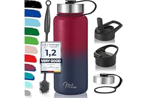 Milu Borraccia Termica Acciaio Inox – 500ml, 750ml, 1000ml (+3 coperchi) - Bottiglia Acqua Termos Senza BPA, Isolato Sottovuoto, A Prova di Perdite Anche per Acido Carbonico (Berry Blu, 1l)