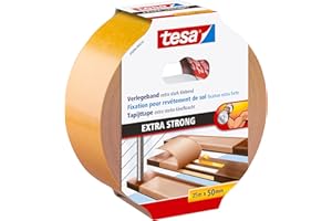 ‎TESA tesa® taśma montażowa extra strong - dwustronna taśma samoprzylepna do mocowania wykładzin dywanowych i PCV - dwustronnie klejąca - 25 m x 50 mm