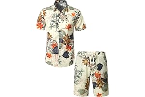 JOGAL Herren Casual Floral Blumenmuster Kurzarm Hawaiihemd