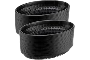 MAHIONG Confezione da 60 cestini ovali per alimenti in plastica, per fast food, colore nero, per patatine, hot dog, hamburger, panini, barbecue, picnic, feste, 23 x 14,5 x 4 cm
