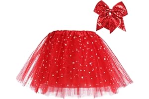 Jupes Tutu pour Filles 3 Couches avec Doublure avec Hairbow, Enfants Tutu Jupe Ballet Rose Noir Rouge Tutu,Halloween Tutu pour 2-8 Ans