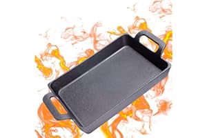 Bestargot Poêle en fonte à induction - 24 x 17 cm - Avec deux poignées - Rectangulaire - Pour barbecue à gaz, four, gaz ou camping - Cuisine en plein air