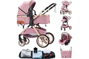 ALYIKOU carrito bebe 3 en 1, Con cuna desmontable y asiento carrito bebe Plegable silla de paseo Bolsas de pañales, mosquiteros, cubiertas de lluvia, portavasos