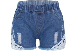 Oyolan Mädchen Jeans Shorts Kurze Hose Dehnbar Denim Ripped Zerrissen Loch Hot Pants High Waist Stretch Sommer Bermuda Shorts Gr. 98-164