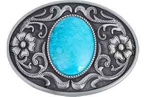 GORGECRAFT Turquoise Stone Buttons 90×66Mm Belt Buckles Men American Western Cowboy Indian Elements Vintage Turquoise Belt Buckle Oval with Flower for Men's Belt, Antique Silver