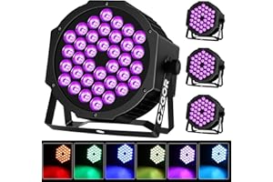 CZGOR 36 Luces Escénicas LED RGB DJ LED Par, con Control DMX, para el Control de Sonido de Espectáculos Musicales de Bodas, Luces de Elevación de Reproducción Automática, Iluminación Escénica - 4 Paquetes