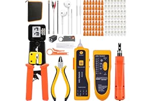 OKVNUO-TECH OKVNUO Herramienta de Crimpado RJ45 CAT6 CAT5 CAT5e 4P/6P/8P Crimpadora Pelacables Cortadora Multifuncion Alicates Compacto Grimpadora con Conectores dePelador de Cables de red(Naranja)