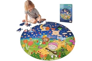 Funsland Puzzle Enfant 3 Ans, Double Face Puzzle Animaux, 88 Pièces Rond Puzle Educatif, Montessori Puzzles Classiques Enfant Progressif Jouet, Cadeau pour Garçons Filles de 4 5 6 7 8 9 Ans