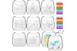 Jukibole Sacs en tissu pour enfants, 10 poches rétractables et crayons de cire empilables (10 couleurs 1) Sacs pour vacances d'enfants, fêtes d'anniversaire