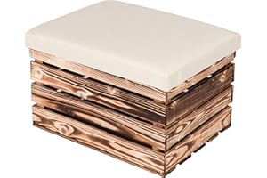 ‎LAUBLUST LAUBLUST Sitzhocker mit Stauraum - ca. 50x40x30cm, Braun - Polster Beige | Hocker aus Holz - Sitzbank für Drinnen & Draußen | Aufbewahrungshocker mit Deckel | Sitzpouf & Fußhocker