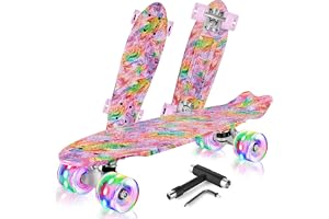 BELEEV Skateboard komplett 22 tums minicruiser skateboard för barn, tonåringar, vuxna, LED-ljushjul med allt-i-ett skridskoåk