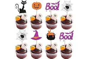 SYKYCTCY 24 Stück Halloween Cupcake Toppers Glitter Hexe Katze Kürbis Spinnennetz Cupcake Picks Boo Geist Tortendekorationen für Happy Halloween Thema Baby Dusche Geburtstag Party Kuchen Dekoendeko…