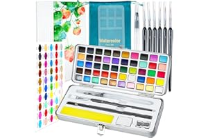 APOGO Watercolour Paint Set, 50 Colours in Portable Box, Art Supplies for Adults/Kids, Travel Watercolour Set with Watercolour Papers, Brushes and Tools, Idea for Beginners, Artists and Hobbyists
