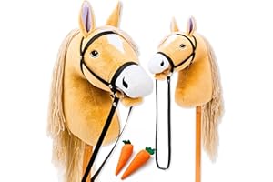 Hoofly Hobby Horse Beige (Haflinger) – Grand Cheval à Bâton pour Enfants A3 avec Tige à visser/Set Hobby Horse avec tête de lit/Cheval Hobby Horsing en 4 Design/Chevaux Bâton avec Accessoires