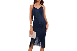 GRACE KARIN Vestido de Fiesta para Mujer Elegante Vestido de cóctel con Tirantes Finos Vestido de Flecos Sexy con Cuello en V con Borla Vestido Vintage Festivo de los años 20