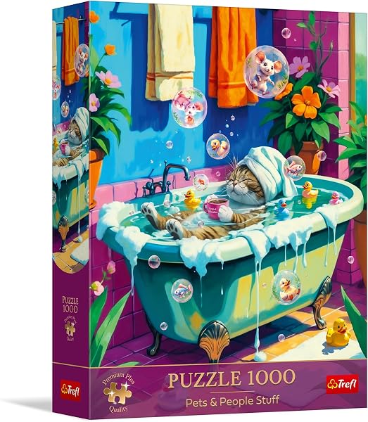 Trefl Premium Plus Qualität – Haustiere & Menschen: MIAU, Entspannen, Wiederholen – 1000 Teile, Zeitlose Motive Serie, Perfekt passende Teile, für Erwachsene und Kinder ab 14 Jahren - 1