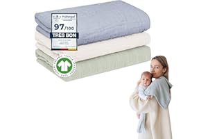 furora BABY Lange Bebe 80x80 cm, Mousseline (très Doux) en Coton Biologique (Oeko TEX 100 + GOTS) | Langes Coton bébé, Mousselines emmaillotage Bebe - Lavable à 60° (Vert + Essence)