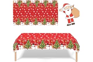 MORAINJAY Christmas Tablecloth,137x274cm Large Xmas Snowman Elk Red Table Cloth,Rectangle Waterproof Plastic Party Table Cover for Christmas Party Dinner,Winter Holiday,Christmas Table Decorations