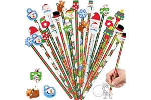 Jiahuade Weihnachten Bleistifte mit Radiergummi,24 Stück Weihnachten HB Bleistift,24 Stück Weihnachts Radiergummi,Weihnachtsstifte Set für Weihnachts Schule Weihnachtsgeschenke Kleinigkeiten
