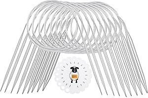 Coopay Lot de 9 aiguilles à tricoter circulaires en acier inoxydable - Avec jauge d'aiguille - Aiguilles à tricoter circulaires en métal - 2 à 6 mm - Pour pull, écharpe, couverture ou grand projet