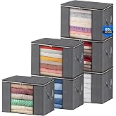 AIOR 6pcs Foldable Clothes Storage Bag, 60L Large Clothes Storage Boxes with Reinforced Handle, Non-Woven Organizer Storage f