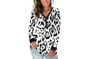 AUSELILY Women's Long Sleeve Tops V-Neck Button Jumpers Causal Loose Henley T-Shirt Sweatshirts