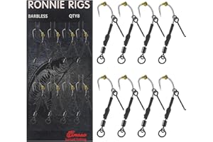 Luroad 8 Pcs Ronnie Rigs with Boilie Screws, Curved Barbless Barbed Carp Fishing Ronnie Rig Hooks with Teflon Coated, Hair Rigs for Carp Fishing