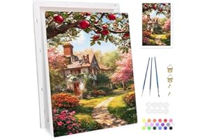 Bowetile Cabaña en el Pueblo Marco Pintar por Números para Adultos, Kit de Lienzo Paisaje para Principiantes, Kit Dibujo con Pigmentos Acrílicos para Decoración del Hogar 20x30cm