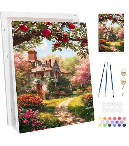 RICUVED Peinture par Numéros Adulte Fleur,Fleur Maison Peinture par Numéros Kits avec Cadre en Bois Toile Huile la Main avec Pinceaux Kits Adultes Artisanat pour la Maison 20x30cm