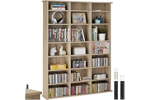 TecTake® Scaffale Verticale per CD/DVD, 18 Ripiani Regolabili, Costruzione Stabile in MDF, Supporto Anticaduta, Bianco Opaco, 105,5 x 19 x 136,5 cm, Per Archivio Libri e Documenti - Quercia